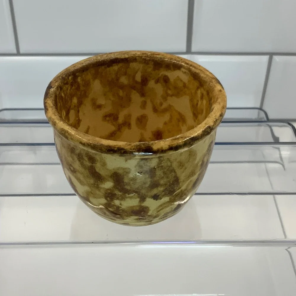 Vintage Yellow Ware Custard Cup 556 Stoneware Brown 3.5x3in